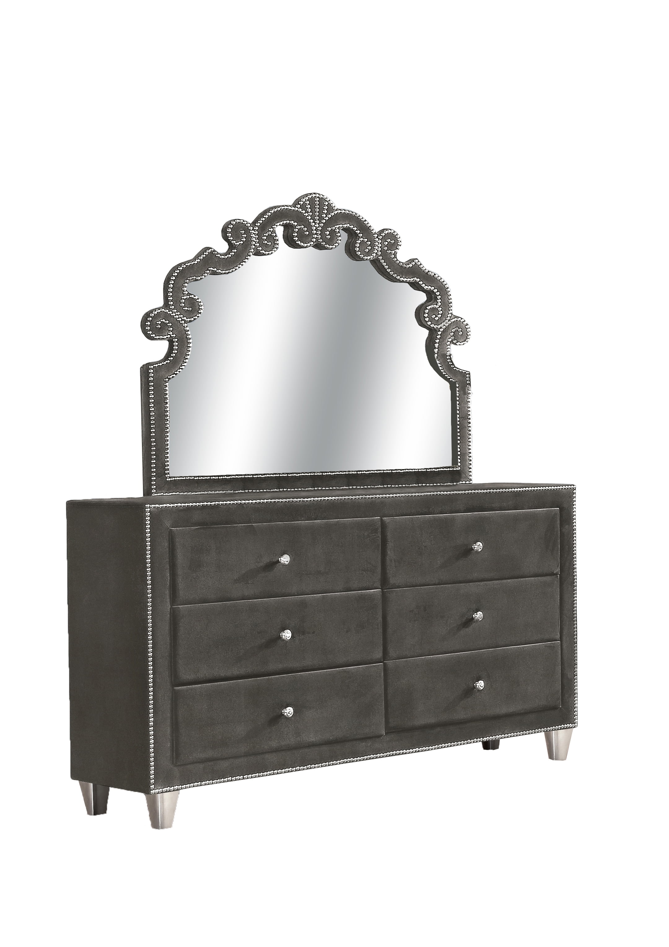 Best Quality Furniture Elena 6 Drawer Upholstered Dresser & Mirror