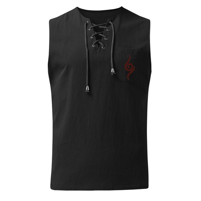 Tank Top for Men, Men Summer Drawstring Pocket Solid Color Printed Sleeveless Tank Top Casual Shirt