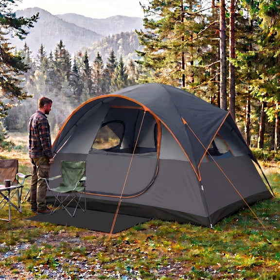 SANOPY 6-8 Person Instant Camping Tent with Removable Rainfly, Auto Setup Pop Up Tent for Family Outdoor ,Hiking,Traveling with Carry Bag, Dark Blue