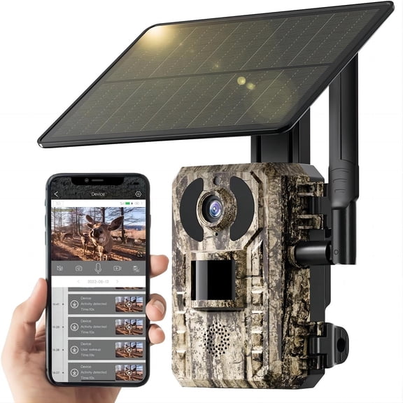 GMOX 4G LTE Cellular Solar Trail Camera, Wireless Game Hunting Camera with 10400mAh Battery, 950nm No Glow Night Vision, IP66 Waterproof, Camouflage