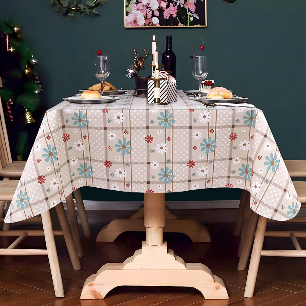 RAY STAR 52x70in Rectangle Vinyl Christmas Tablecloth 100% Waterproof Oil Proof PVC Xmas Decorative Table Cloth