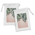 thumbnail image 1 of Leaves Fabric Pouch Set of 2, Top View Photo of Various Exotic Jungle Leaves, Small Drawstring Bag for Toiletries Masks and Favors, 9" x 6", Blush Hunter Green, by Ambesonne, 1 of 2