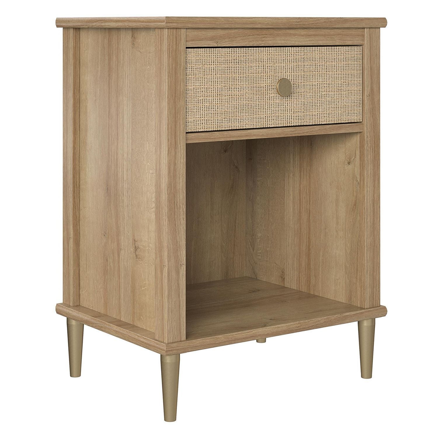 Little Seeds Shiloh Nightstand with Drawer and Lower Shelf, Natural and Rattan