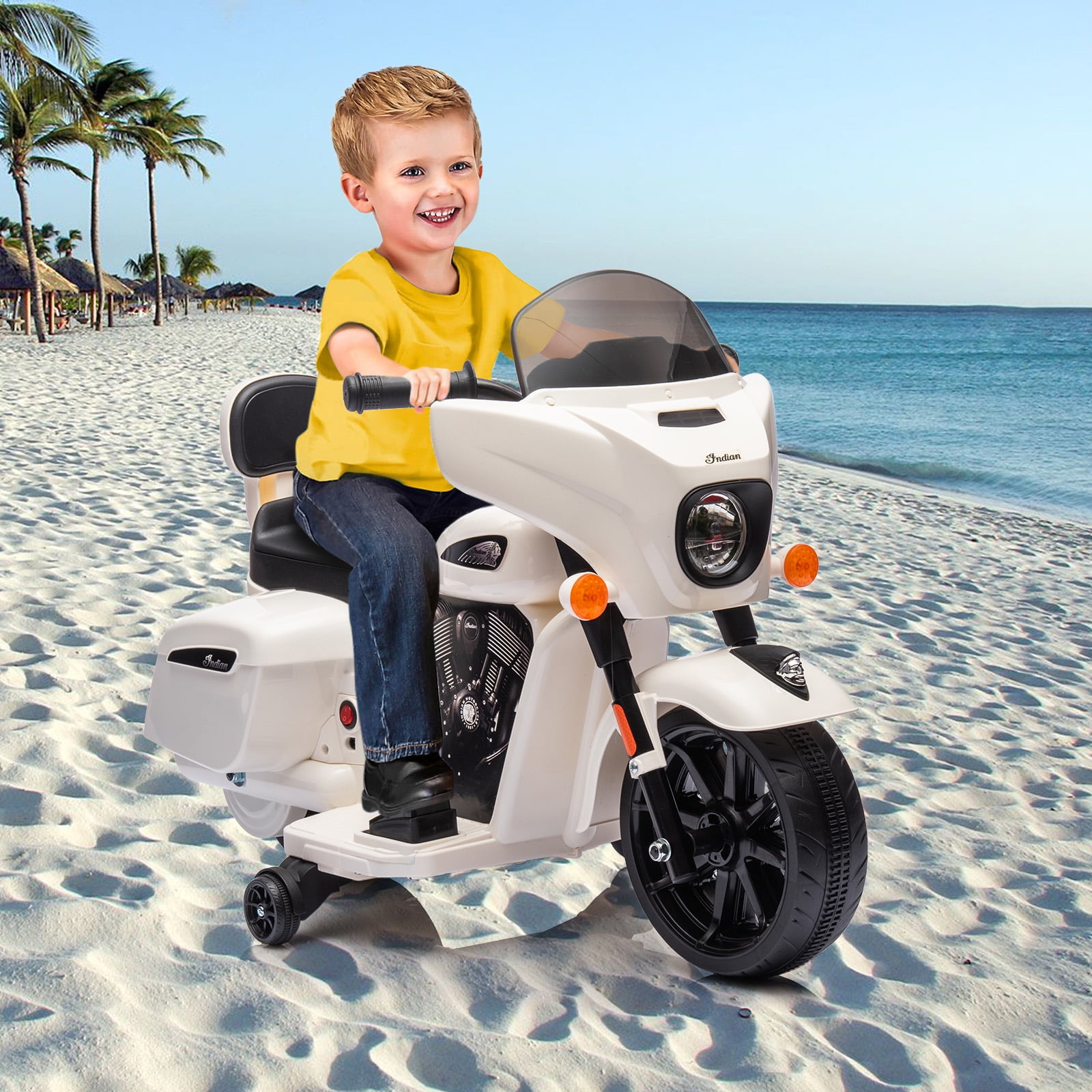 Eastvita 6V Kids Ride-On Dirt Bike Motorcycle, Music, Headlight, For Toddlers 1-4, Off-White