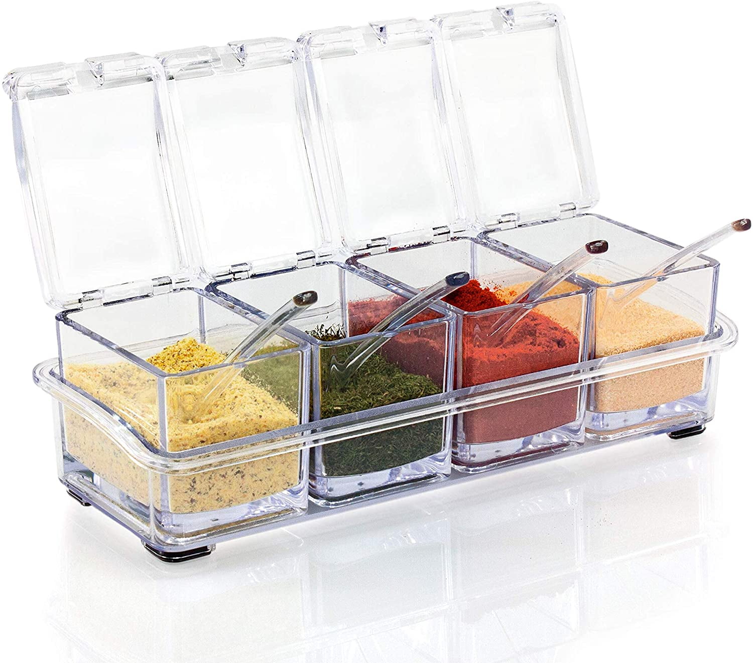 with Cover and Spoon Stainless Steel Edge A Flip Seasoning Box Storage Container Condiment Jars,Seasoning Rack Spice Pots