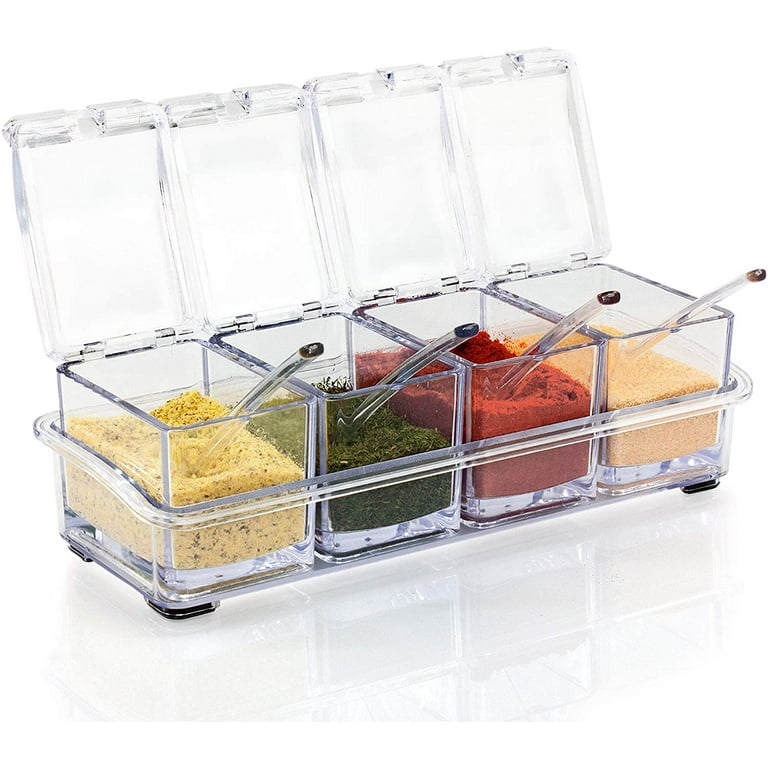 Seasoning Box, Clear Acrylic Spice Pots Storage Container Jars With Spoons, Make Cooking Simple