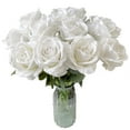 thumbnail image 3 of Xiao Hua Rosas blancas artificiales 12 rosas con tallo de seda de tacto real, ramo de rosas adecuado para el hogar, bodas, fiestas, flores de jardín y decoración de rosas., 3 of 5