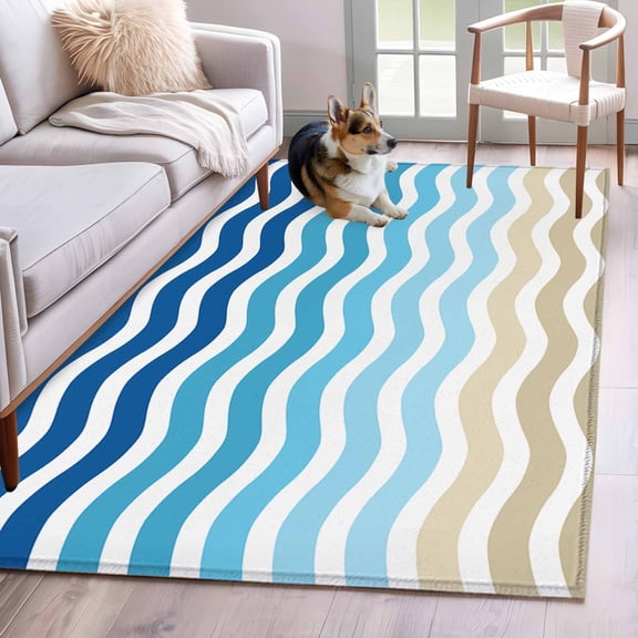 Blue Brown Stripes Area Rug 3x5 Washable Rug Non Slip Abstract Geometric Ombre Wave Stripe Large Area Rug Indoor Floor Carpet for Entryway Bedroom Kitchen Living Room Home Office Dining Room Nursery
