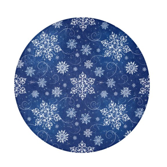 BZSMCE Blue Snowflake Pattern Round Fluffy Area Rug 32.2in Non-Slip Circular Shaggy Rug