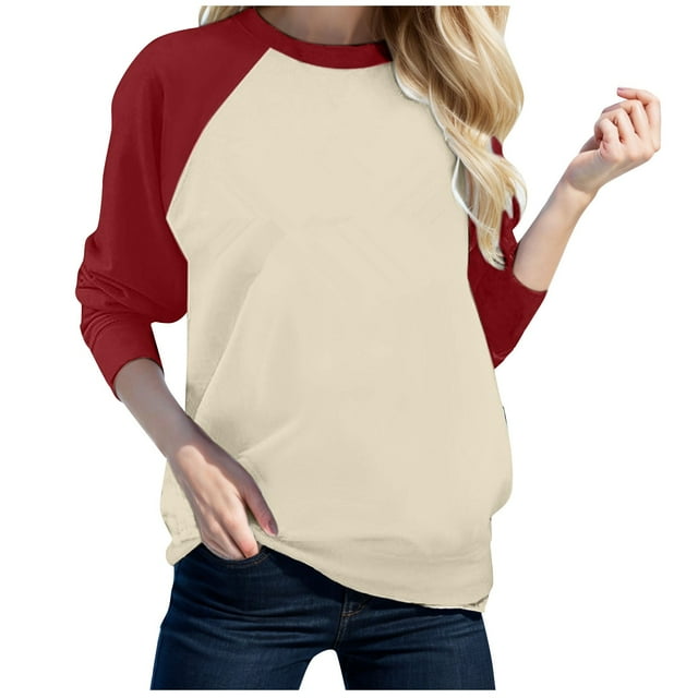 WEAIXIMIUNG Chemises de Maternité pour Femmes Manches Longues T-Shirt Décontracté Col Rond avec Épaule Assortie