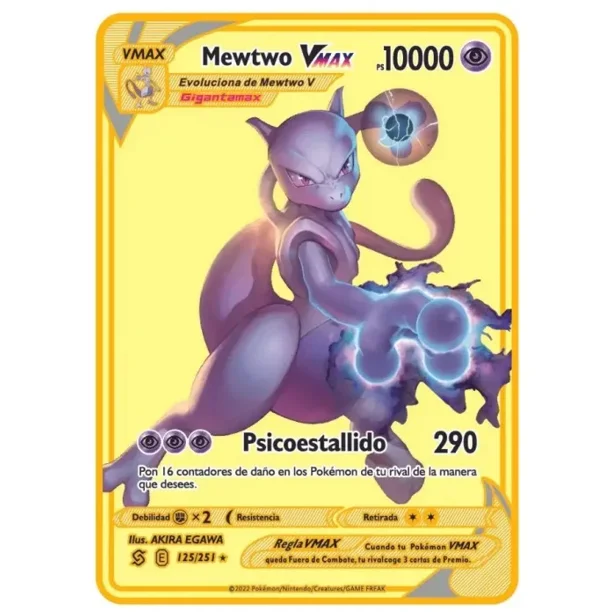 Cartas de Metal Pokémon, Cartas en inglés, Iron Cards, Mewtwo, Pikachu, Gx, Charizard, Vmax, 2024