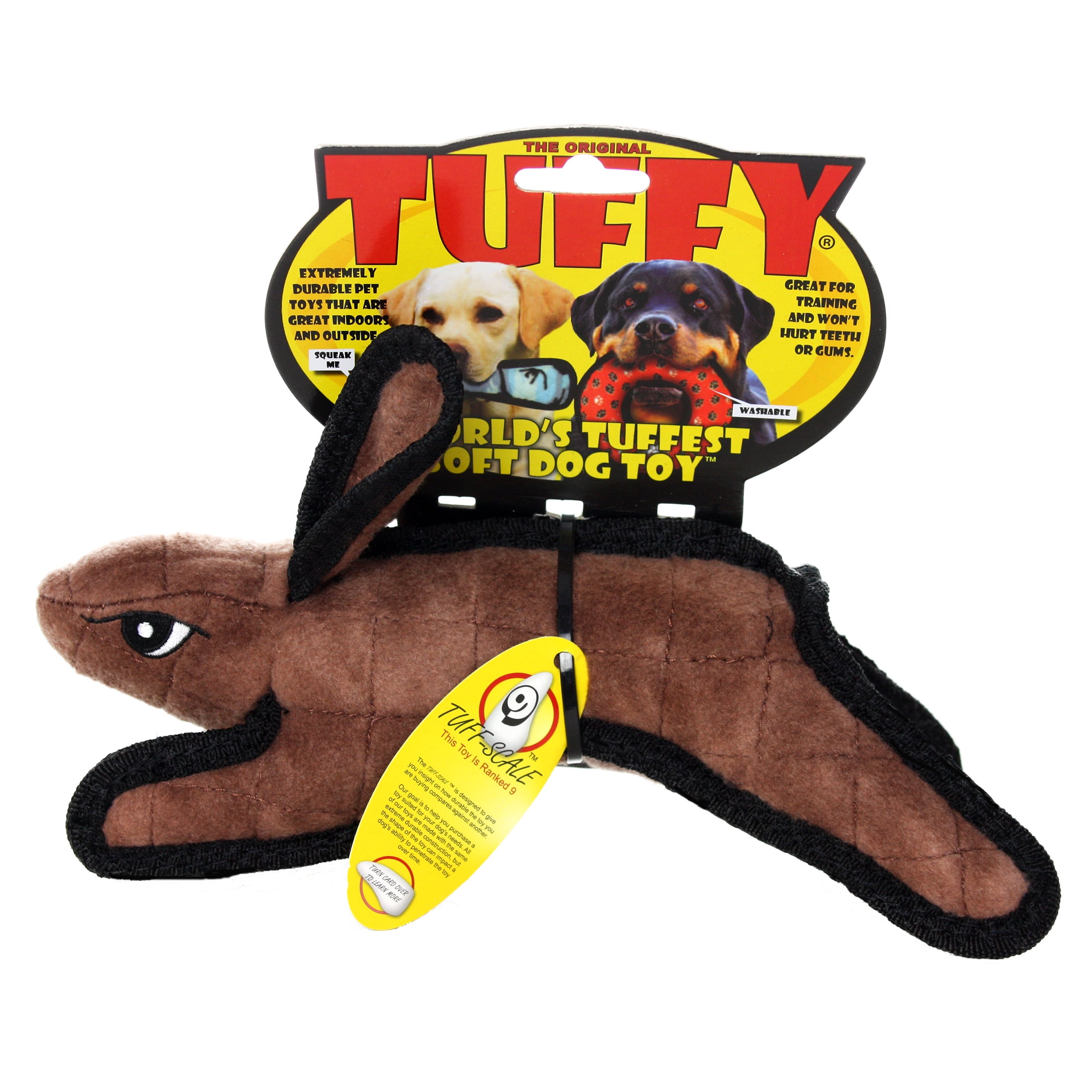 Tuffy Jr Barnyard Rabbit Brown Durable Plush Squeaky Dog Toy