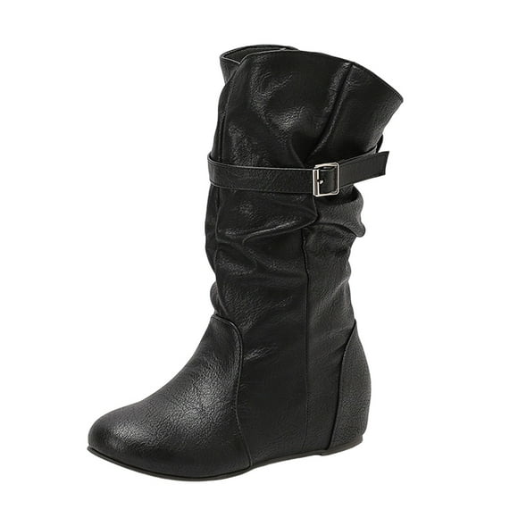 Women's Winter Boots, Wedge Boots with Hidden Heel, Slouchy Lace Up Fashion Boots for Casual and Outdoor Wear