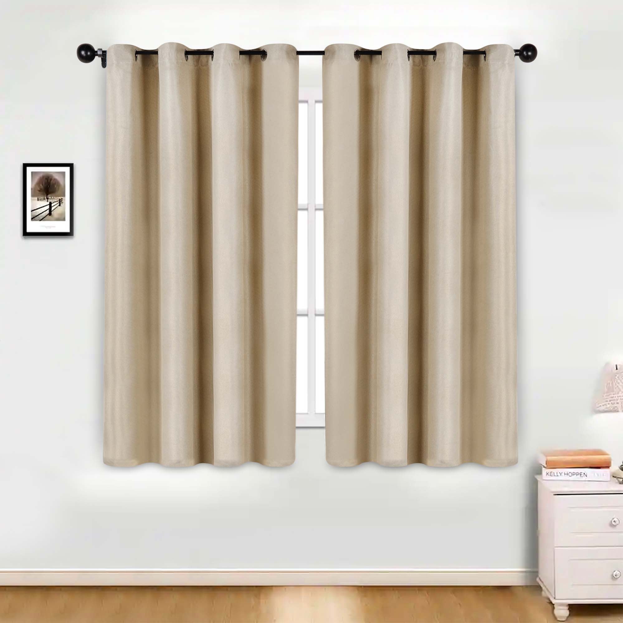 Superior Jaxon Blackout Curtains Set of 2, Grommet Header Curtain Panel Pair, 52"W x 96"L, Beige