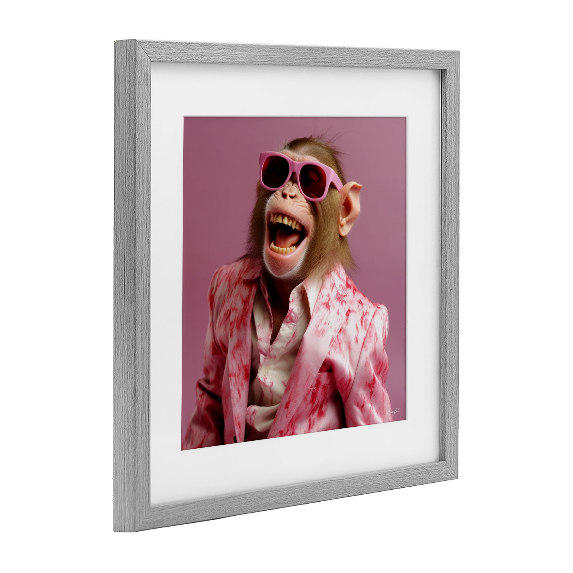 Stupell Industries Hipster Monkey in Suit Gray Framed Print Under Glass, design by Roozbeh