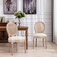thumbnail image 3 of French Style Solid Wood Frame Antique Painting Linen Fabric Rattan Back Dining Chair, Set of 2, Cream 73190, 3 of 7