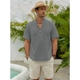 thumbnail image 5 of sogami Men's Henley Collar Short Sleeve Button Up Shirt Casual Linen Shirt, 5 of 8