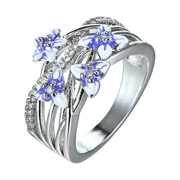 Weloille 1Pcs Ladies Fashion Violet Flower Color Diamond Ring