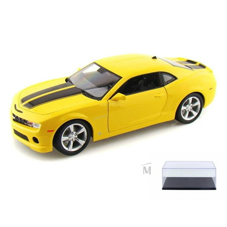 - Diecast Car & Display Case Package - Chevy Camaro SS RS, Yellow w/ Black Stripes - Maisto 31173 - 1/18 Scale Diecast Model Toy Car w/Display Case