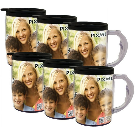 PixMug with Handle – 15 oz Photo Mug with Spill Proof Top – The Mug That’s a Picture Frame - DIY - Insert Your Own photos or Create and Print Inserts Online – 6 Pack