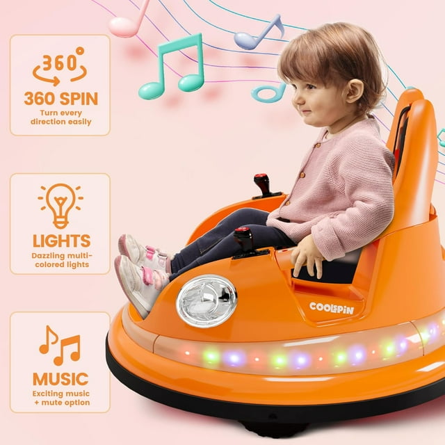 Royalbelle Orange 12v Electric Bumper Car for Kids, Ride On with Remote Control