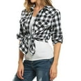 thumbnail image 3 of larppty Womens Casual Cuffed Long Sleeve Boyfriend Button Down Plaid Flannel Shirt Tops (Black, XXL), 3 of 7