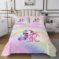thumbnail image 1 of Erosebridal Pink Unicorn Bedspread Sets King Size, Initial R Letter Bed Quilt, Flower Decor 3 Pieces, 1 of 5