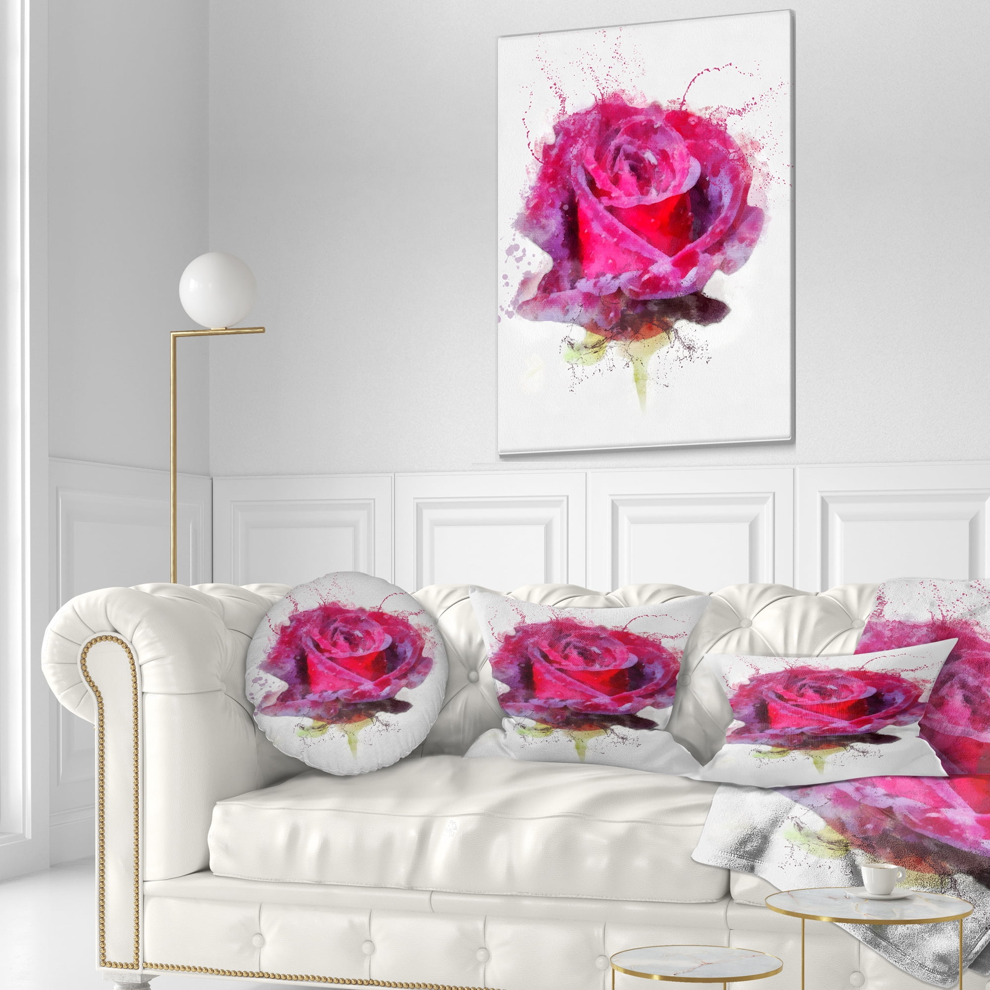 Designart Watercolor Dark Red Rose Sketch - Floral Throw Pillow - 12x20