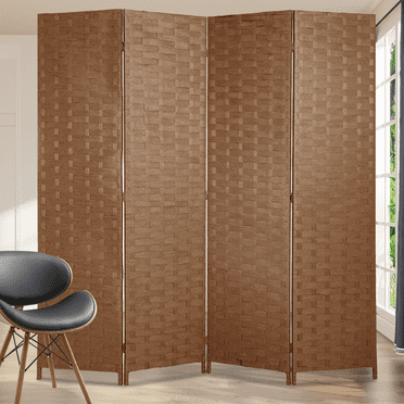 Dkelincs 4 Panel Room Dividers and Folding Privacy Screen Wooden Partition Wall Divider Portable Freestanding Privacy Wall, Natural