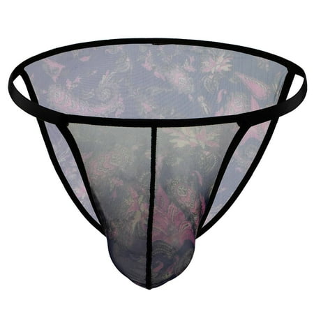 

JNGSA Men s Thong Underwear Men s Underwear Printed Mesh Perspective Low Waist Briefs Underwear Blue