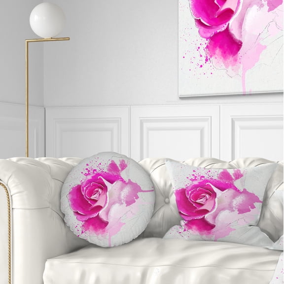 Designart Bright Pink Rose Flower Watercolor - Flowers Throw Pillowwork - 12x20