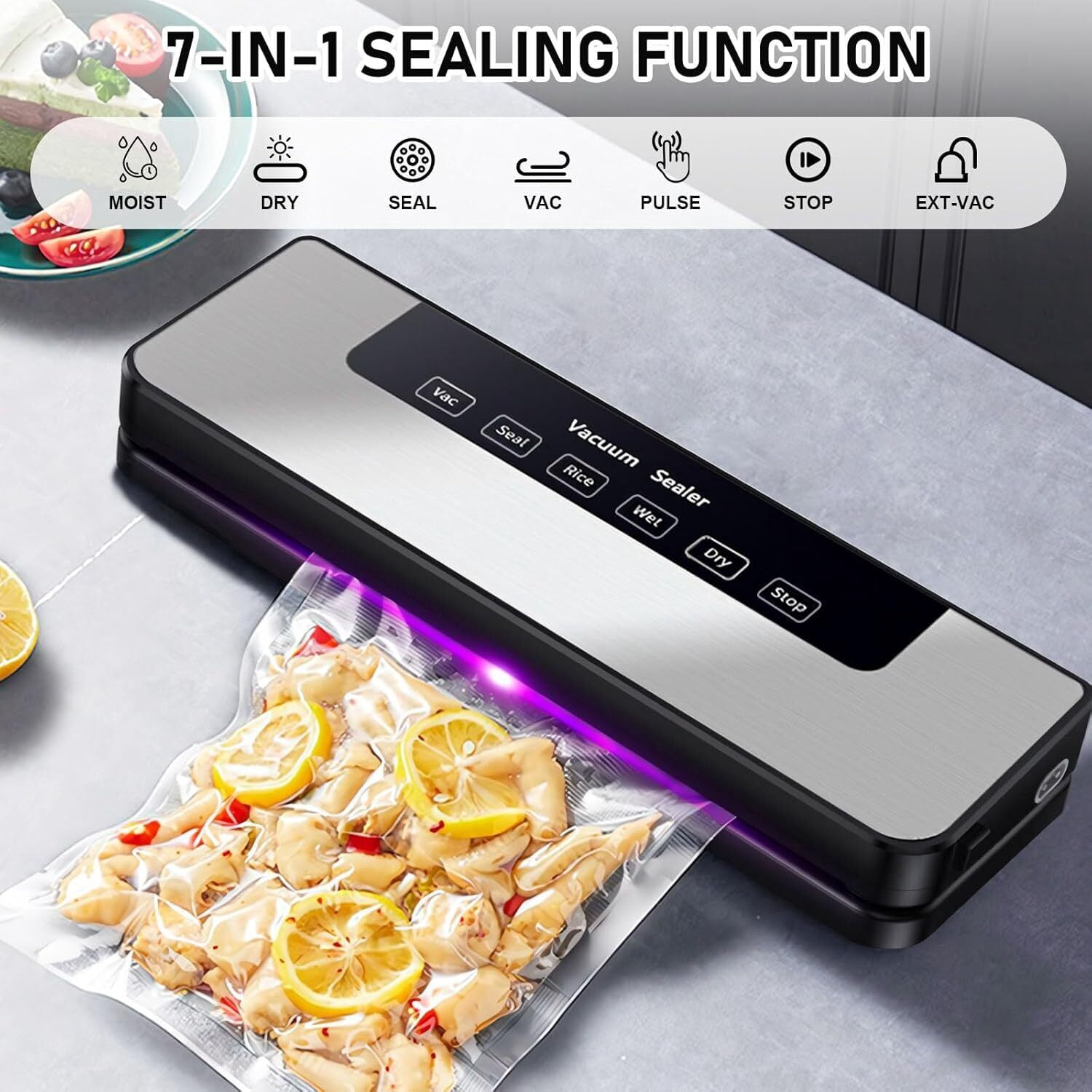 TOPCHANCES Vacuum Sealing Machine for Food Storage, Automatic Food Sealer Machine with Led Indicator Lights, Dry & Moist Food Modes