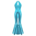 thumbnail image 3 of TiaoBug Sparkle Sequin Jumpsuit 70s Outfits for Girls Sleeveless Metallic Bell Bottom Romper Disco Dance Wear Light Blue 4, 3 of 7