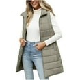 thumbnail image 3 of Women Long Puffer Vest Solid Color Full Zip Up Quilted Sleeveless Jacket Lightweight Winter Puffer Outerwear, 3 of 6