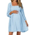 thumbnail image 5 of Women Long Sleeve Maternity Dress Square Neck Swiss Dot Casual Loose Short Dresses, 5 of 5