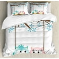 thumbnail image 1 of Nursery Queen Size Duvet Cover Set, Two Owls in Love on a Swing Blossoming Tree Branch Spring Romance, Decorative 3 Piece Bedding Set with 2 Pillow Shams, Pale Blue Pale Pink Brown, by Ambesonne, 1 of 3