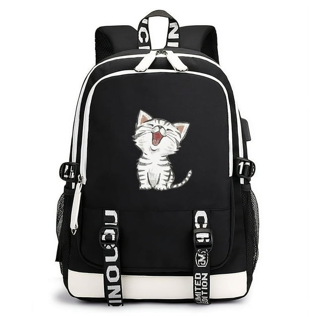Adorable Cartoon Cat USB Backpack - Perfect for Kids and Cat Lovers!
