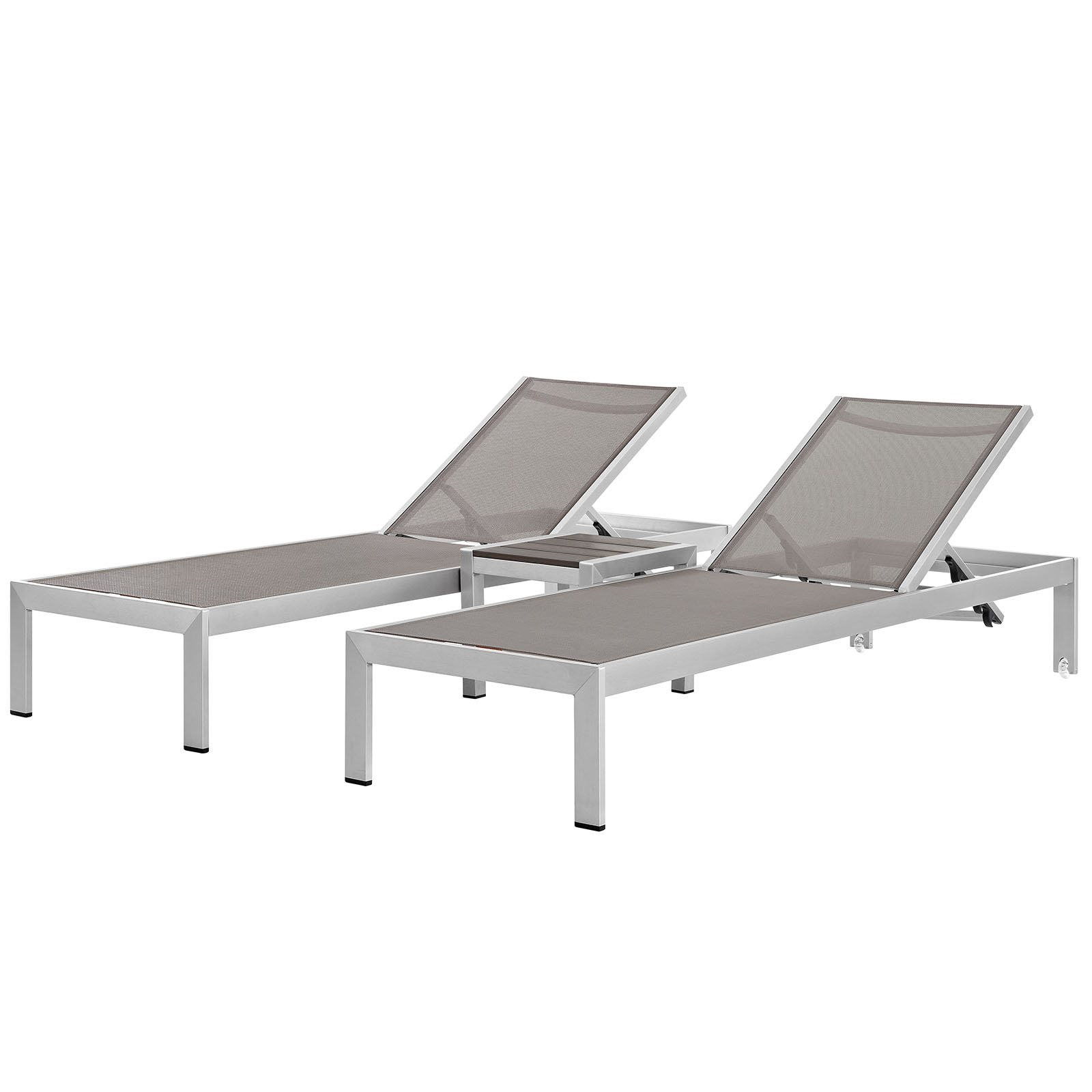 Modern Contemporary Urban Outdoor Patio Balcony Garden Furniture Lounge Chair Chaise and Side Table Set, Aluminum Metal Steel, Grey Gray - image 1 of 7