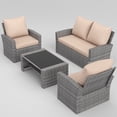 thumbnail image 3 of UDPATIO 4 Piece Outdoor Sectional Conversation Sets， Wicker Patio Furniture Set with Gray PE Rattan Patio Sofa Set for Balcony, Porch, Backyard, Beige, 3 of 8