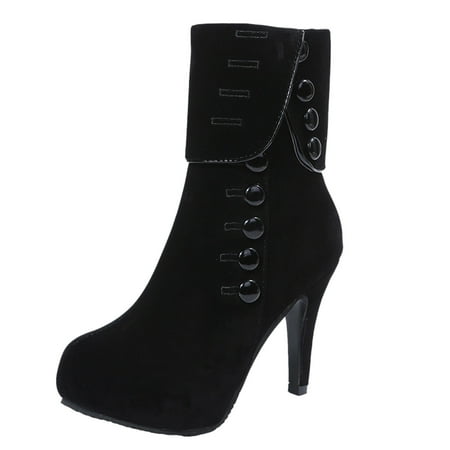 

Qufokar Women Riding Boots Wide Calf Ride Women Hiking Boots Ladies Fashion Solid Color Flock on Decorated Decorative Side Zipper Thin High Heel Short Boots