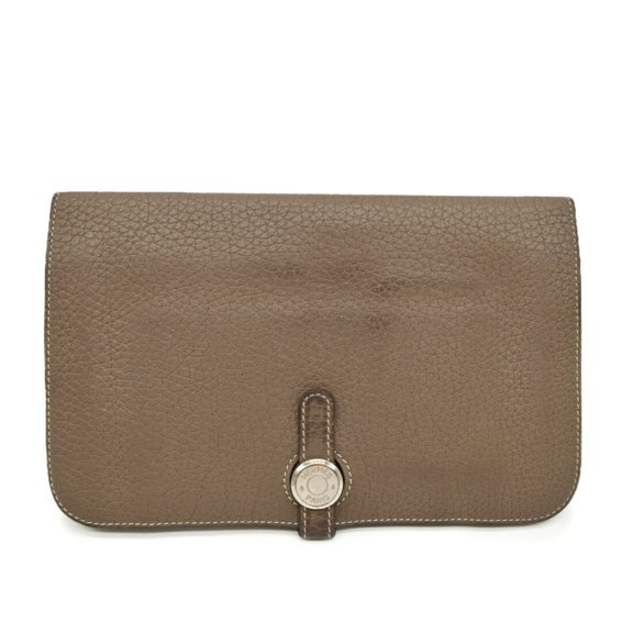 Pre-Owned HERMES Dogon Duo GM Long Wallet Bi-fold Togo Leather Etoupe Greige #□P (Fair)