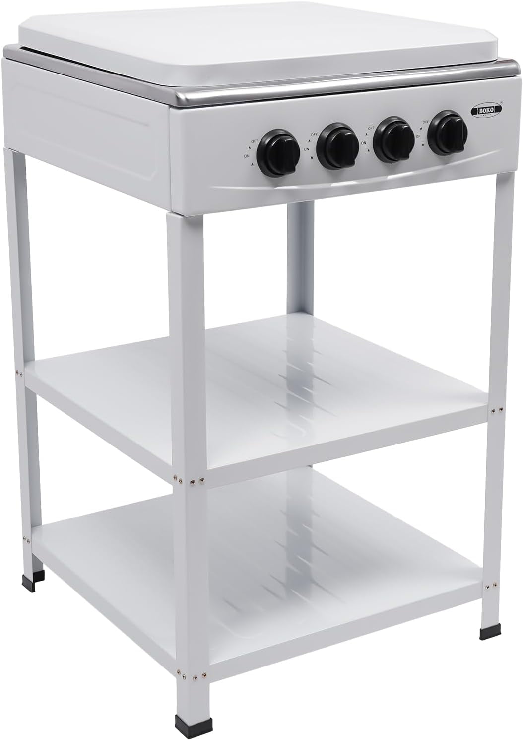 4 Burner Propane Stove Stand, 300000 BTU Grill Dual Natural Gas Cooker Outdoor Camping BBQ Stove, 2 Tier Storage Rack Portable Stainless Steel for Backyard Cooking Home Brewing & Canning