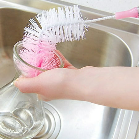 

JUHigh Round Head Bendable Long Handle Bottle Water Cup Brush Scrubbing Clean Tool