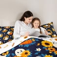 thumbnail image 5 of Homewish Playful Halloween Ghost 7-Piece King Bedding,Sunflower Pumpkin Floral Print King Bed in a Bag,Dark Navy Orange,Halloween Reversible, 5 of 8