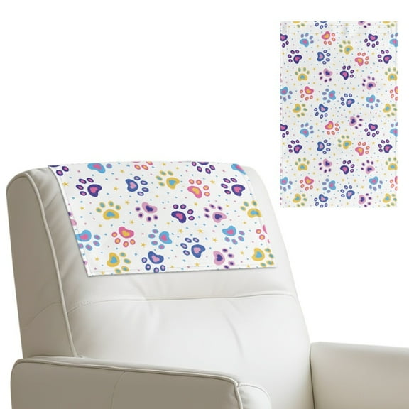 SCRAWLGOD Paw Star Spot White 1 Piece Sofa Headrest Protector PU Leather Headrest Cover for Recline Non Slip Chair Head Rest Covers for Living Room,Office Chair,17x27in