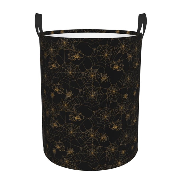 Balery Gold Spiders And Cobwebs Cesta de ropa redonda con asas, impermeable, independiente, para ropa, juguetes, dormitorio y familia-Medium