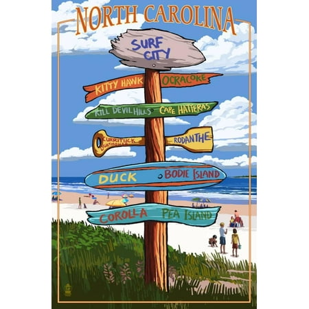 Surf City, North Carolina - Destination Signpost Print Wall Art By Lantern