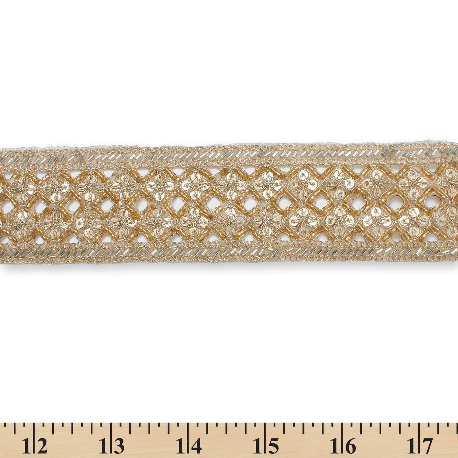 Beaded Lace Trim 2.5 in. Geometric Floral Sequin Corded Eyelet Polyester Sewing & Upholstery Mesh - Gold (5 Pack, 9.8 Yards Each)