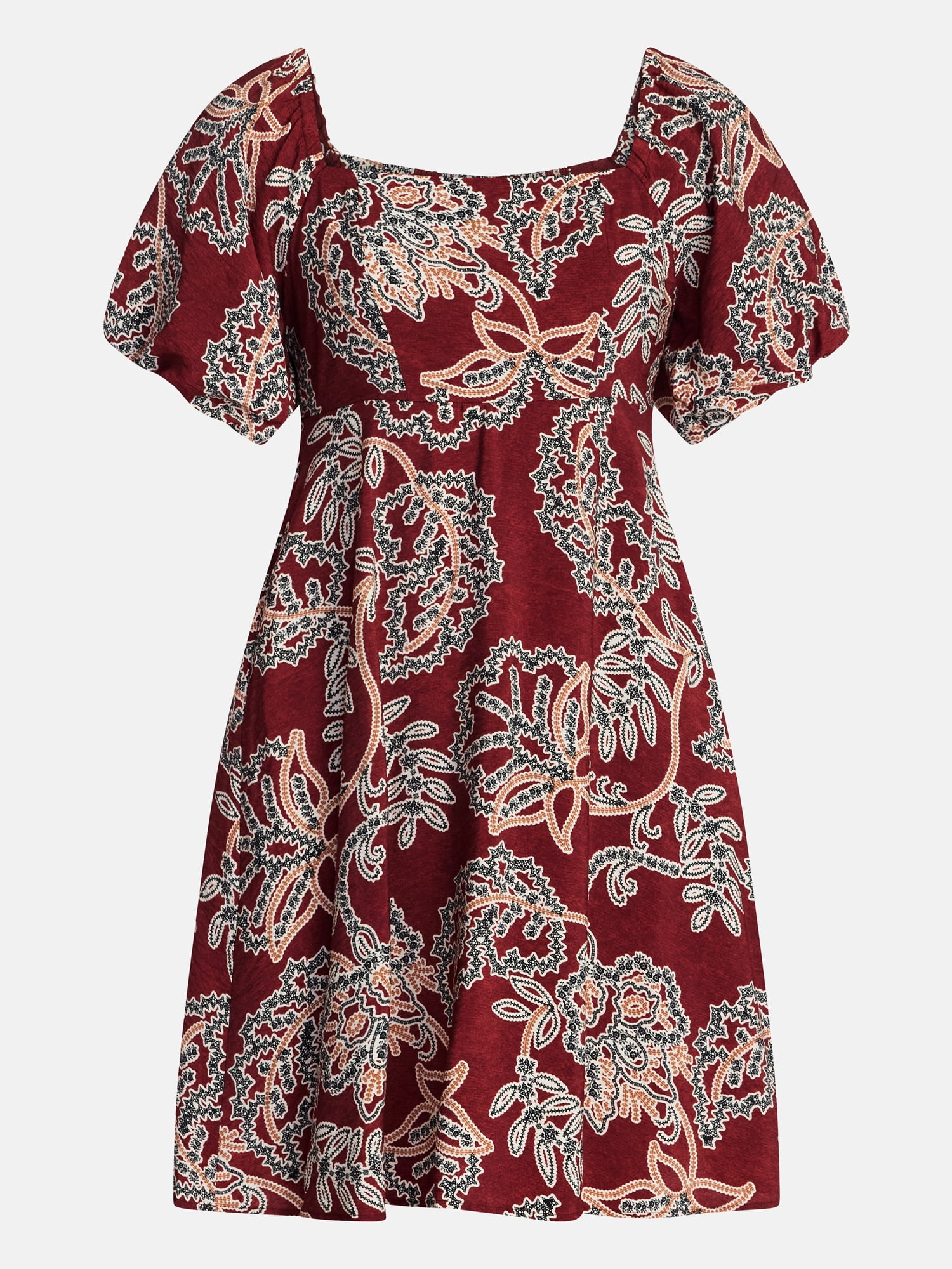 Time and Tru Women's Mini Dress with Puff Sleeves, Sizes XS-XXXL