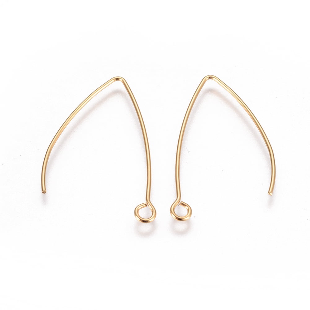 200pcs 304 Stainless Steel Earring Hooks with Horizontal Loop Golden 31x20x0.8mm Hole: 2.3mm 21 Gauge Pin: 0.7mm
